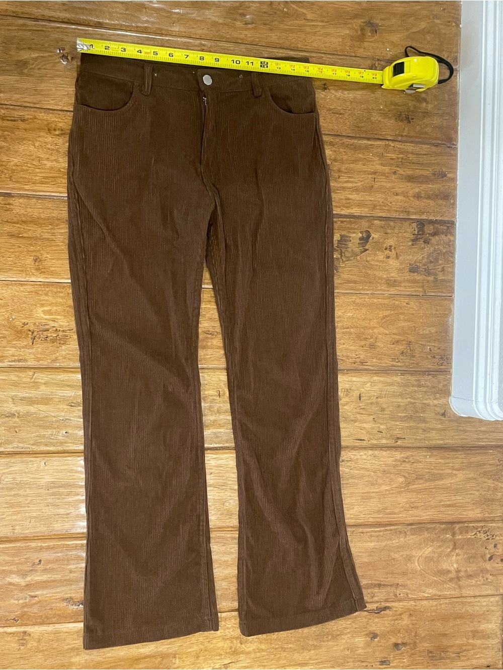 Hand-Painted Domo-Kun Brown Corduroy Flare Pants | Size M | One-of-One DIY